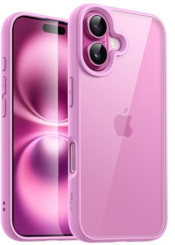 JETech Case for iPhone 16 6.1-Inch, Shockproof Phone Bumper Cover, Solid Color Matte TPU Frame, Anti-Scratch Clear Back (Pink)