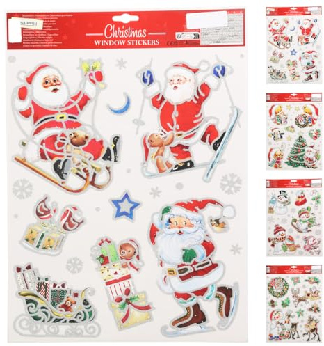 4 x Bögen bunte selbstklebende Fensterbilder für Weihnachten 42 x 30 cm (pro Bogen) - Fensterdeko Weihnachten - Fenstersticker für Weihnachten - Fensteraufkleber
