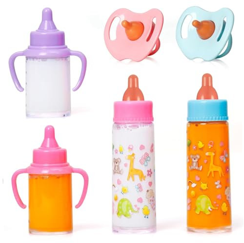 Baby Doll Accessories, Baby Doll Set 6PCS/Set Baby Doll Bottles Set with Pacifiers, Funny Magics Baby Doll Bottles with Disappearing Milk or Juice, Simulation Dolls Accessories for Kids Gifts