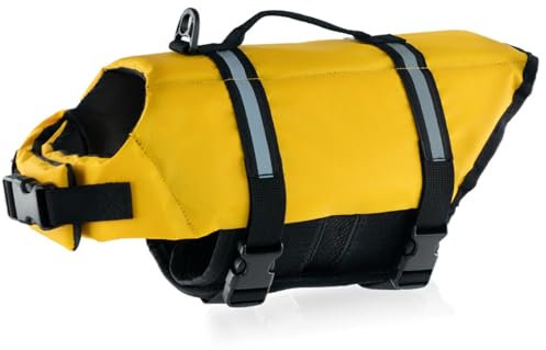 FANSU Gilet de Sauvetage pour Chien avec Poignée, Gilet de Sauvetage Réglable pour Chiens de Petite, Moyenne et Grande pour Sécurité de l'eau Plage, Piscine (L,Jaune)
