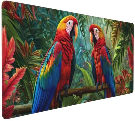 Papagei Gaming Mauspad, Mousepad XXL 800x400x3 mm, Wasserdicht Anti-Rutsch Schreibtisch Mouse Pad verbessert Präzision und Geschwindigkeit, Gaming Zubehör für Home Zimmer Deko Q-1075