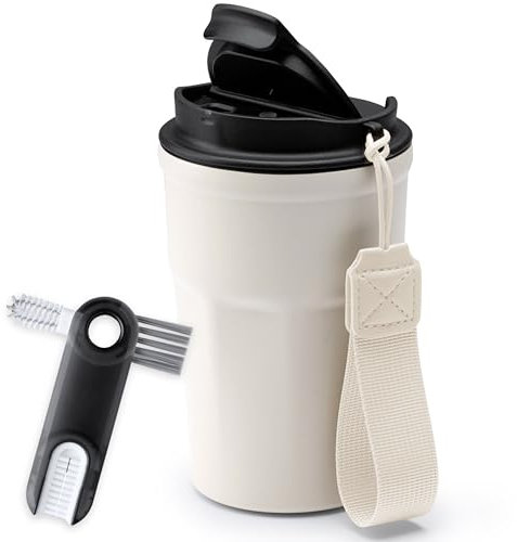 Quodelo Vaso Termico - Taza Termo Cafe para Llevar - Termo Cafe Ceramica - Taza Termica Cafe para Llevar con Utensilio de Limpieza - Vasos Termicos Frio y Calor