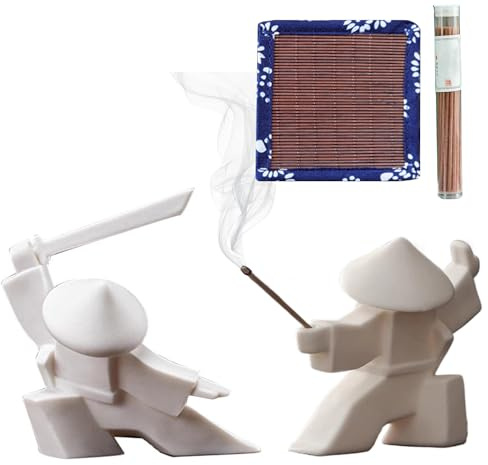 Porta incenso giapponese samurai – Bruciatore di incenso in ceramica con 2 cuscinetti e 1 bottiglia di incenso, decorazione per la casa zen e tè Kongfu per meditazione e scrivania da ufficio