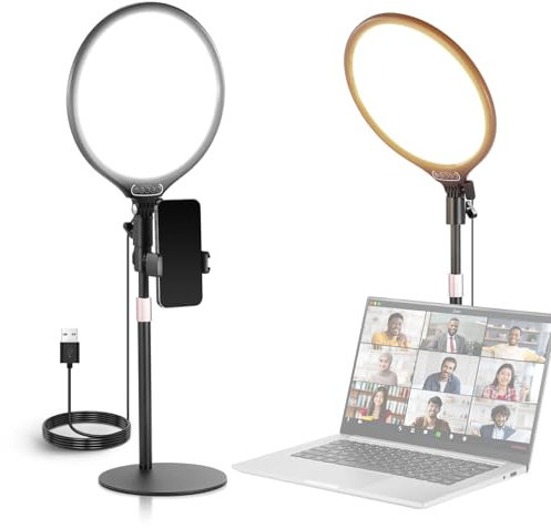 NEEWER BASICS 10.5 Desk Ring Light with Stand/Phone Holder/Timer, 3000-6500K Full Screen 15W LED Selfie Panel Lighting for iPhone Recording Streaming Makeup Laptop Webcam Video Conference Zoom, R10