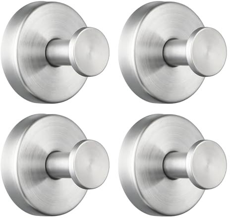 Eolax Suction Cup Hooks for Shower/Bathroom Heavy Duty Removable for Towels, Robes, Loofah - No Drill Stainless Steel Hooks for Glass, Mirror, Tile, Kitchen (4-Pack) Brushed Nickel