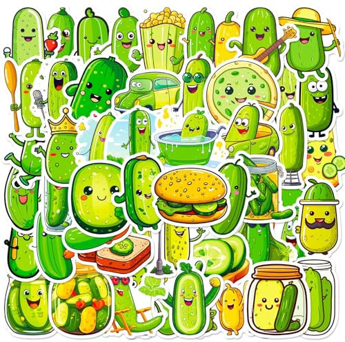 51 Stück Gurken Aufkleber - Vinyl Wasserdicht für Laptop, Telefon, Gitarre, Skateboard, Motorrad und Fahrrad. Cartoon Cucumber Stickers Set, Aesthetic Aufkleber für Jugendliche, Kinder und Erwachsene.