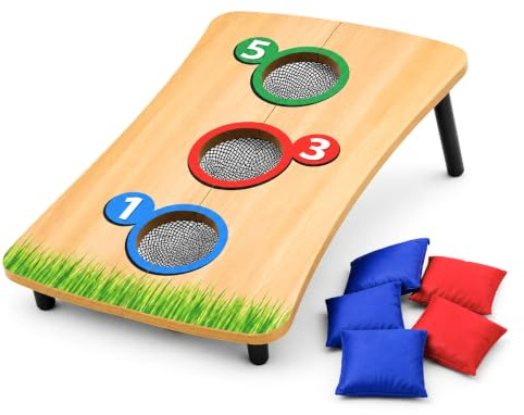 ADEPTNA Bean Bag Toss Garden Game Set Wooden Cornhole Board with 6 Bean Bags Indoor Outdoor Carnival Toss Game for Kids Portable Holiday Party Game, Summer Backyard Fun, Birthday Party Supplies