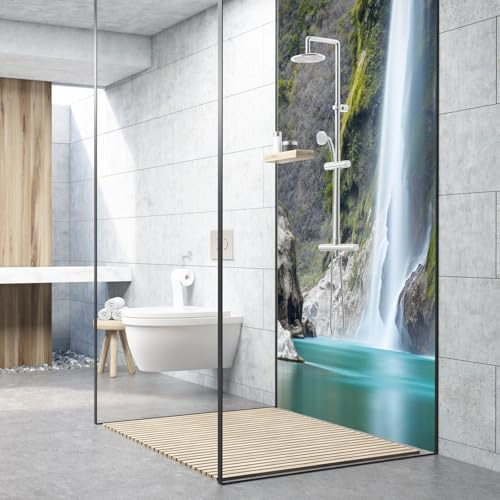 dedeco 1tlg. Duschrückwand Wasserfall V15 90x200cm Aluminium 3mm classic | Wasserfeste Duschrückwand, Alu-Verbundplatte classic – fugenlos, pflegeleicht, Fliesenersatz, Made in Germany