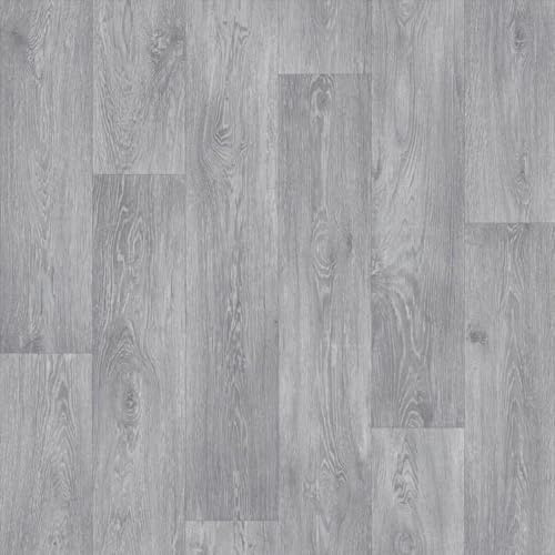 Vinyl Flooring Modern Wood Oak Plank Effect Foam Backed Vinyl Flooring Roll | Non-Slip Easy Clean Waterproof Lino Vinyl Floor | Living Dining Room, Lounge, Hallway Flooring (Light Grey, 4m x 3m)