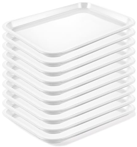 MIVIDE Melamin Tablett Weiß Rechteckig, 23.8 x 17.9 x 1.6 cm, 10 Stück | Klein Serviertablett aus Melamin, Tablett Serviertablett Rechteckig für Café Bar Partys Küchen