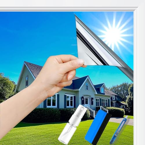 Gutsurge Spiegelfolie Fenster Sichtschutz 90x200cm UV Folie Fenster Hitzeschutzfolie Blickdichte Fensterfolie Selbstklebende Sonnenschutzfolie Fenster Innen & Außen Silber