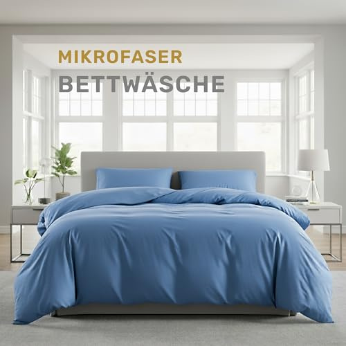 Lavea® Bettwäsche 200x220 cm, 4-teilig, 2 Bettbezüge 200x220 cm, 2 Kissenbezüge 80x80 cm, Mikrofaser, weich, atmungsaktiv, pflegeleicht, hypoallergen, Markenreißverschluss, Bettwäsche-Sets Himmelblau