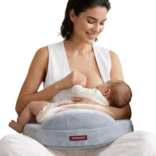 Momcozy memory foam amningskudde med säkerhetskant – ergonomisk amnings- och positioneringskudde med justerbar rem och avtagbart bomullsöverdrag, meteorregn
