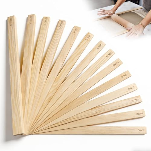 Lot de 14 Outils Bois Four Poterie Guides 3/5/7/10/12 mm Outils Poterie | pour Modelage l'argile Façonner Projets DIY Terre Cuite avec Épaisseur Uniforme