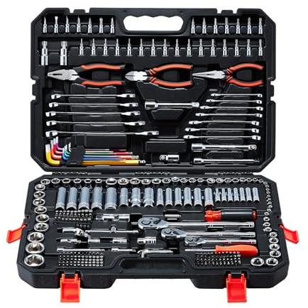 VEVOR Set di Chiavi a Bussola da 314 pezzi Chiavi a Cricchetto Attacco da 1/4 pollici 3/8 pollici 1/2 pollici, Set di Utensili Riparazioni Comuni Progetti Fai-da-te, Custodia Attrezzi per Meccanico