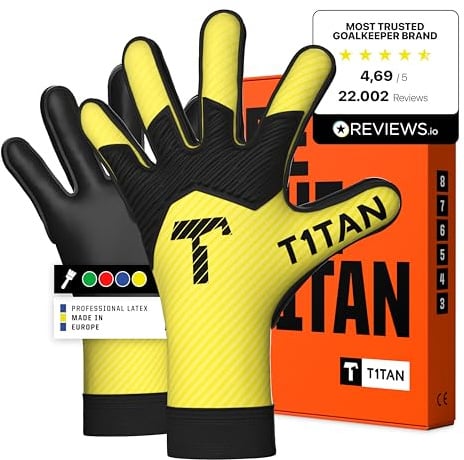T1TAN Hobby Torwarthandschuhe Kinder AROX Yellow, Torhüter Handschuhe für Jungen, Mädchen & Jugendliche, 13-14 Jahre, Viele Farben, Fußball Torwarthandschuhe, Atmungsaktiv, Größe 8