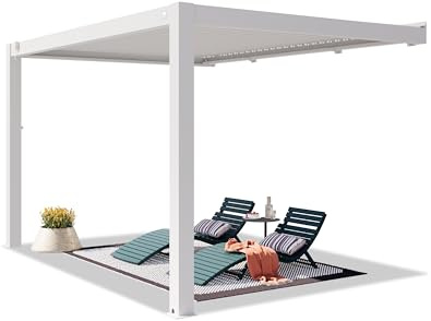 PRIMEYARD Pergola addossata 3x4 m montanti in alluminio con tetto a doghe in alluminio pergola a muro bianca