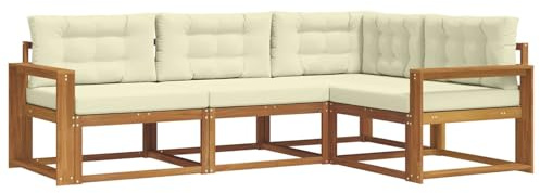 vidaXL Outdoor-Sofagarnitur mit Kissen 4 pcs Natur und Creme, Garten Modular Outdoor Sofa, Langlebiges Sektionales Set, Bequeme Patio-Sitzgelegenheiten, Moderner Akazienholz-Lounge