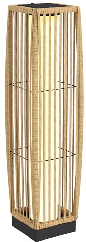 Outsunny Lanterne Solaire Extérieure en Résine Tressée, Lampadaire sans Fil Rechargeable avec Capteur de Lumière, LED pour Jardin Patio Terrasse, Cadre Acier, Sable