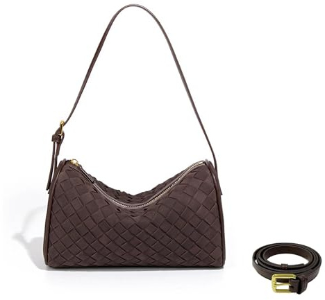 Siyecioa Handtasche Damen Mittelgroß Umhängetasche Wildleder Geflochtene, Schultertasche mit Verstellbarem Schultergurt, Couture Damenhandtaschen für Arbeit, Einkaufen, Reisen