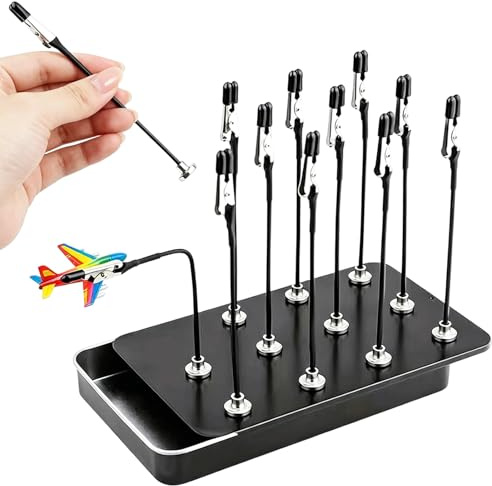 Artomnivera 12PCS Model Painting Stand Base Holder Magnetic Bendable Alligator Clip Sticks Set Metal Wire Clamps with Storage Box for Miniature Painting Airbrush Modelling Tools