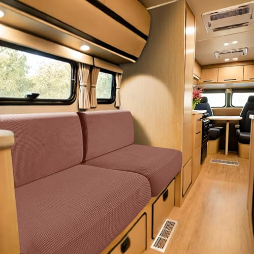 SYLC Bezüge Für Wohnwagenpolster Jacquard, rutschfeste Wohnmobil Sitzbezüge Mit 2 Cord, Sofa Sitzkissenbezug Für Schonbezug Wohnwagen Polster (Dusty Rose,Breite 90-120 cm, Tiefe 90-120 cm)