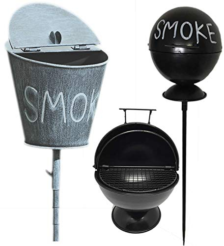 LS-LebenStil XL Aschenbecher BBQ Smoke Schwarz Weiß 65-115cm hoch Teleskop Gartenstab mit Deckel Klappdeckel Windaschenbecher Sturmascher Sturmaschenbecher Garten Balkon für draußen Outdoor