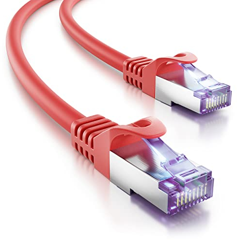 deleyCON 10m CAT7 Netzwerkkabel - 10 Gigabit - RJ45 Patchkabel Ethernet Kabel (Kupfer, SFTP PiMF Schirmung) - für Highspeed LAN DSL Switch Modem Router Patchpanel CAT7 CAT6 CAT5 - Rot