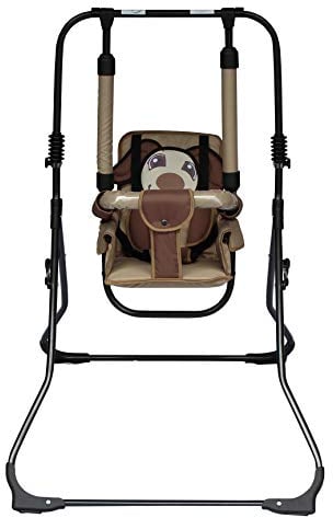 2in1 Kinderschaukel Babyschaukel Babywippe Zimmerschaukel Gartenschaukel Indoor Baby Schaukel und Hochstuhl in einem Sicherheitsgurt mit Bügel kompakt zusammenklappbar Drinnen Draußen (Bär)