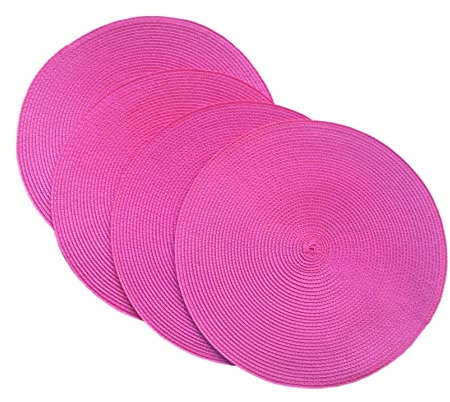 SCF2017 Lot de 4 sets de table ronds en plastique tissé de 38 cm, élégants et pratiques, rose rouge