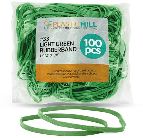 PlasticMill Light Green Rubber Bands Size 33 (3 1/2 x 1/8) - #33 Colored Rubber Bands Office Supplies - Strong, Elastic Bands for Crafts, Balloon Garland, Cash, File Folders (100-Pack)