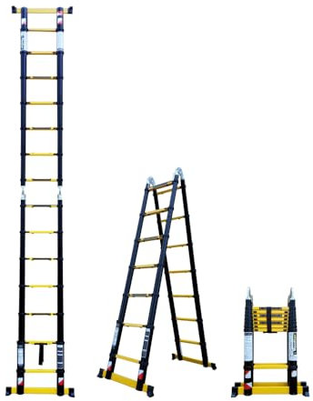 ESCABEAU-ÉCHELLE TÉLESCOPIQUE WOERTHER Double Fonctions / 4M40-2M20 /MODÈLE GRAFITEK, en Graphite ET Aluminium 7175T6 / avec Doubles Barres STABILISATRICES/Garantie 5 Ans