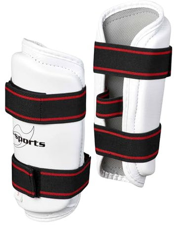 Ju-Sports Unterarmschutz PU - weiß I Gepolsterte Armschoner für Taekwondo & als Kampfsport Schutz I Mit atmungsaktivem Meshfutter & fixierendem Band I Größe M