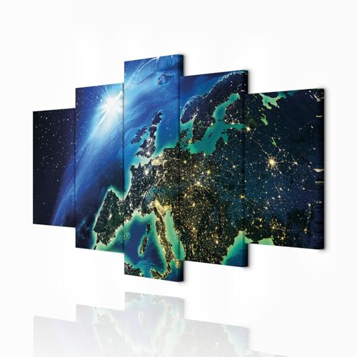 decomonkey Bilder Planet 100x50 cm 5 Teilig Leinwandbilder Wandbild Weltall | Strukturleinwand, Holzkeilrahmen, Bild auf Leinwand, Kunstdruck, Wanddeko, Wohnzimmer, Wanddekoration, Erde