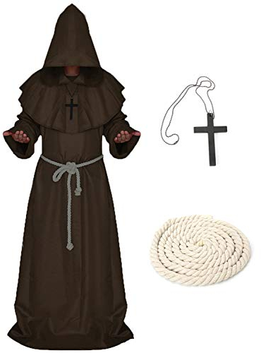 Xinlong Halloween Mönch Robe Priester Kostüm Herren Cosplay Mönchskostüm Mittelalter Renaissance Hooded Mönch Kostüm