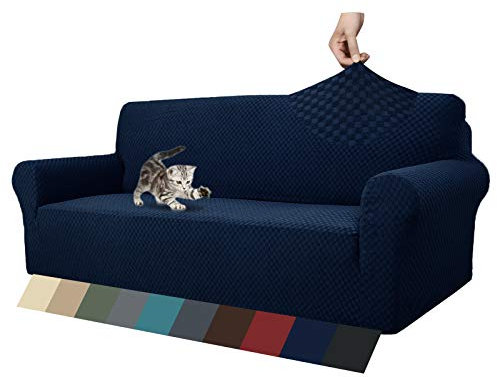 MAXIJIN Jacquard Sofabezug 3 Sitzer 1 Stück Couch Bezug rutschfest Schonbezug Sofa für Wohnzimmer Stretch-bezüge für Hunde Haustiere mit Anti-Rutsch-Schäume (3 Sitzer, Navy Blau)