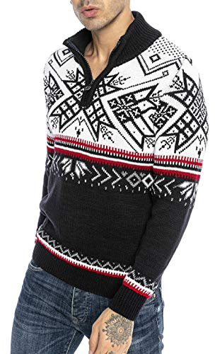 Strickpullover für Herren Norweger Pullover Stehkragen Reißverschluss