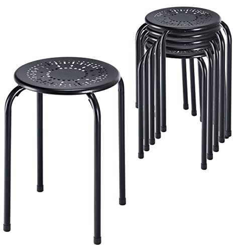 LDAILY Stapelbare Hocker, 44,5 cm, Metall-Stahl-Stapelhocker mit Kuppel, rund, rückenfrei, Schulhocker, Set mit 6 tragbaren Hockern für Klassenzimmer, Zuhause, Büro, Outdoor, Garten (schwarz), 6 Stück