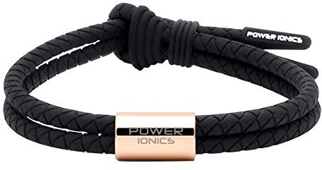 Power Ionics - Bracelet en silicone noir pour hommes avec bague en or rose, longueur 26 cm, ajustable pour poignets de 12 à 23 cm