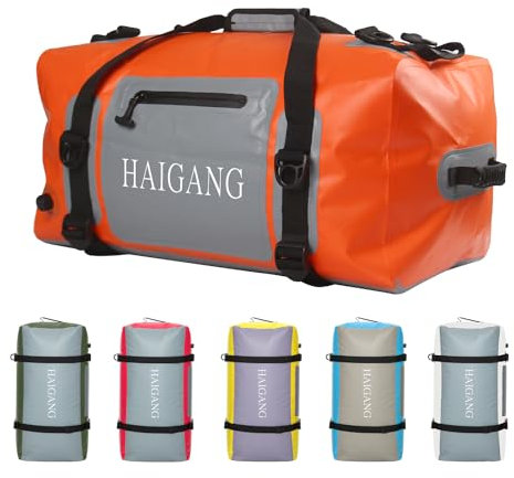 Wasserdichter Seesack, perfekt für jede Art von Reisen, leicht, Orange Grau, 110L,