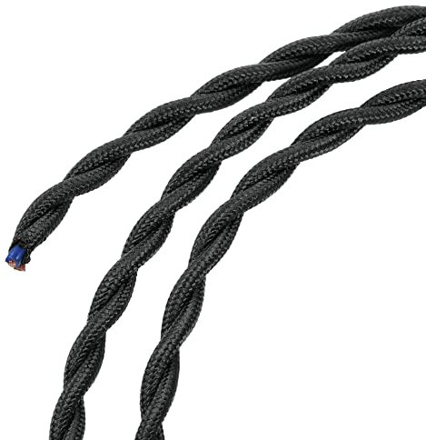 sourcing map Twisted Cloth Covered Wire 2 Core 18AWG 5 Meter/16.4 Feet, Vintage Woven Fabric Electrical Cable for Pendant Light DIY Project, Black