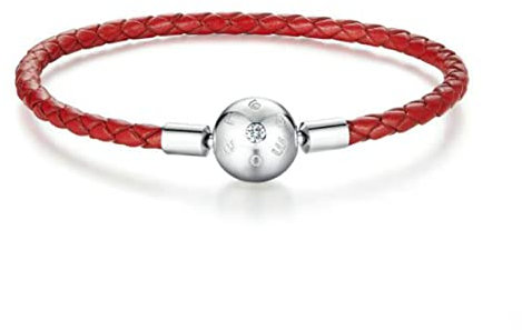 Women's Charm Bracelet 17-19 cm 925 Sterling Silver Blue Leather Love Lock Snowflake Charm Christmas for Mum Wife (Red Pu 19cm Bracelet)