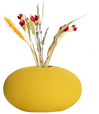Moiyoudis Kreative Keramikvase, bunt, mattiert, skandinavischer Stil, raue Keramik, Heimdekoration, getrocknete Blumen, Blumenarrangement, Vase (B-Gelb)