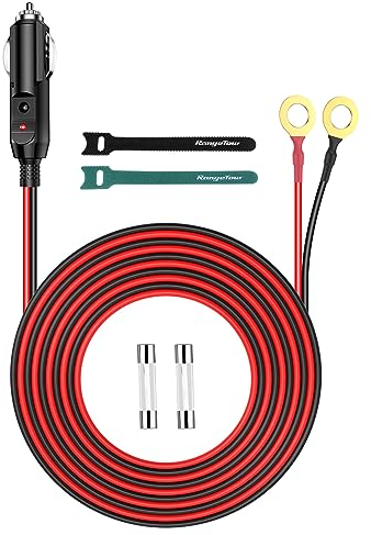 Range Tour Zigarettenanzünder Stecker, 12V-24V Auto Wechselrichter Kabel mit 15A Sicherung Stecker Verlängerungskabel mit O-Ring-Anschluss 1m 14AWG Netzteil Kabel für Wechselrichter Kühlbox Luftpumpe