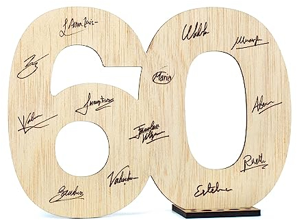 CONTRAXT Biglietto Auguri 60 Anni legno. Biglietto Auguri Idea Regalo lei addobbi Compleanno mamma donna uomo bomboniere festa 60 anni Compleanno Matrimonio oggetti decorazioni anni (60)