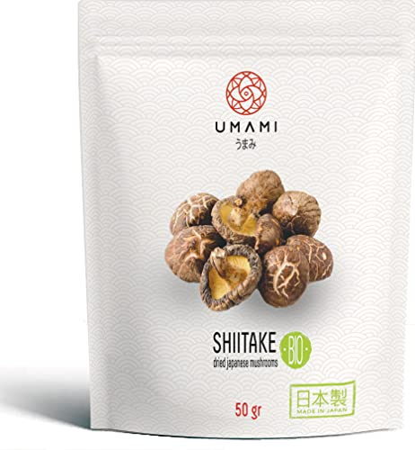 Umami Champignons Shiitake Bio Cultivés au Japon 50gr - cultivés dans les forêts de Kyushu, poussent sur des troncs de Kunugi