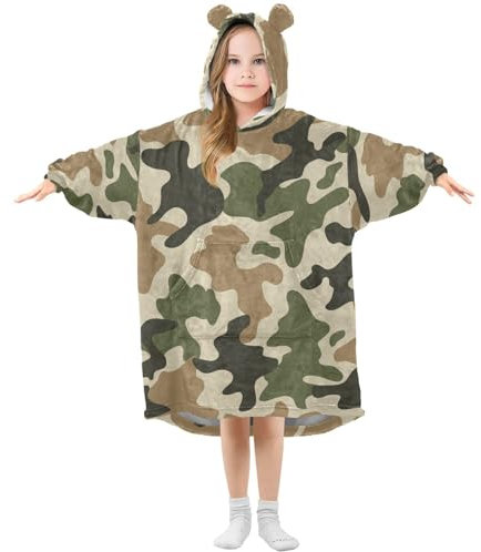 YOUJUNER Übergroße Decke für Kinder, Camouflage-Grün, Camouflage, warme Fleece-Hoodie-Decke, Plüsch, tragbare Decke, Hoodie, Sweatshirt, Pullover für Jungen und Mädchen, mehrfarbig, 3 Jahre Große