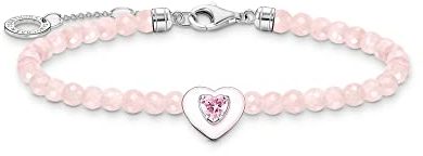 Thomas Sabo Damen Armband Herz mit Rosenquarz-Beads, 925 Sterlingsilber, Länge: 16-19 cm, A2092-035-9-L19v