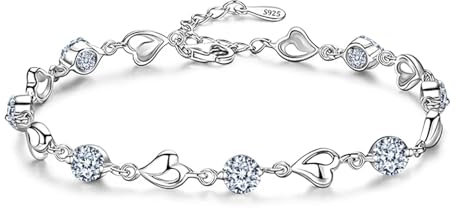 Kaguyo Bracelets en argent pour femme, bracelets en cristal, bracelet d'amitié en forme de cœur avec améthyste claire rose rouge bleu CZ pour femmes filles, cadeau d'anniversaire (clear)