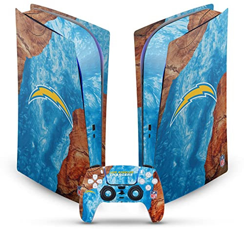Head Case Designs Offizielle NFL Holz & Harze Los Angeles Chargers Vinyl Frontplatte Haut Gaming Aufkleber Abziehbild kompatibel mit Sony Playstation 5 PS5 Digital Console and DualSense Controller
